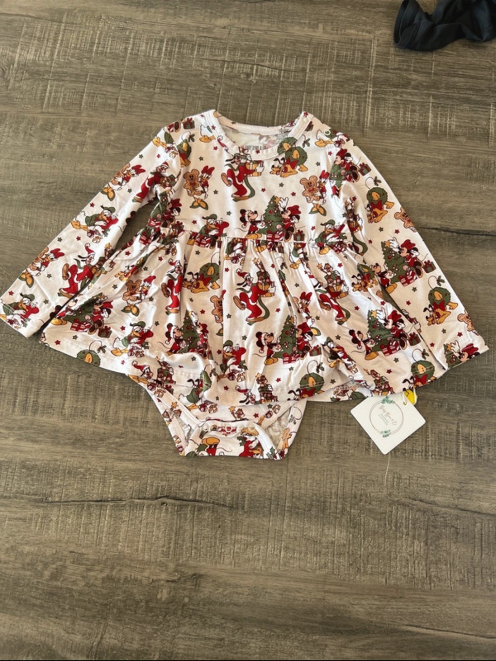 Baby Girls Holiday Mickey and Minnie Long-Sleeve Bodysuit Bamboo twirl
